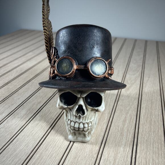 Treasure Cove P754419 Steampunk Top Hat/feather Skull Halloween Decor - Picture 1 of 3
